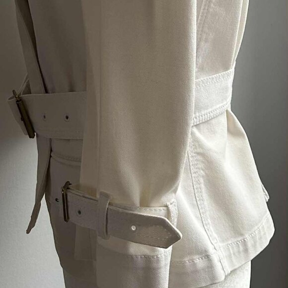 Burberry London Ivory Cotton-Twill Belted Jacket with Nova Check – US 6 - Picture 5 of 13
